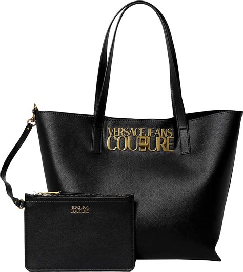 versace jeans black leather tote bag|Versace Jeans couture tote bag.